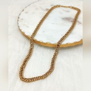 Napier signed clasp long gold color chain necklace